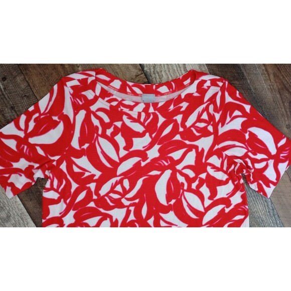 Women's Chico's Pima Leaf Print Everyday Tee Red White, Size XL - Picture 2 of 12